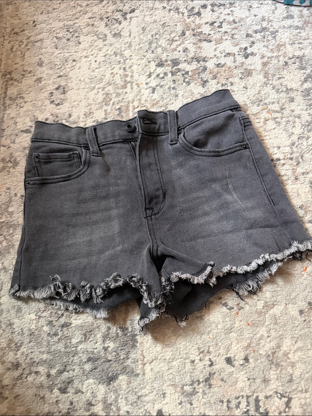 High-Rise Frayed Hem Black Denim Shorts
